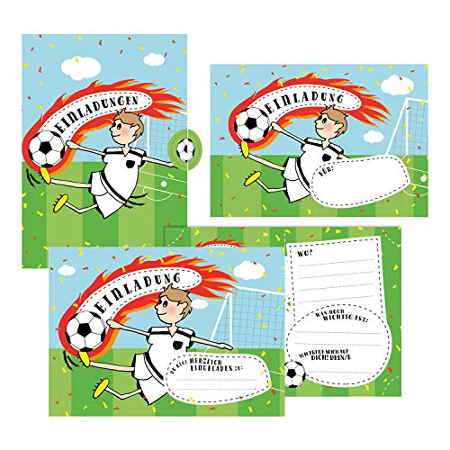 12 Einladungskarten Fußball zum Geburtstag für Jungs inkl. Umschläge | Geburtstagseinladungen für Kinder | Einladungen im Set für jeden Anlass + Kindergeburtstag, Fußball-Party